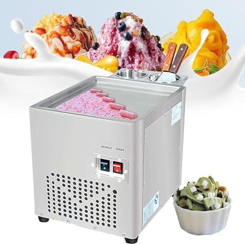 Maquina para Hacer Helados, Maquina de Helado con 2 Raspadores Heladera Helados Enrollados de Acero Inoxidablecon Compresor para Hacer Helados, Fritos Yogur Helado