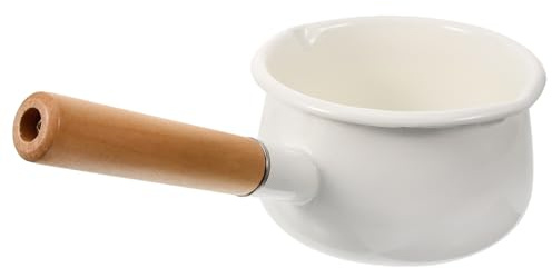 Mobestech Olla Pequeña de Esmalte Color Claro 1000ml Mango de Madera Maciza, Cacerola para Cocinar Leche y Comida de Niño, Antióxido y Cómoda, Adecuado para Cocina y Alimentación Infantil