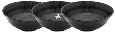 Starry Mart Bloom Minoyaki Sendan Tokusa Ramen Bowl Set of 3 – Japanese Ceramic Tableware Ø21cm | H7.5cm – Microwave & Dishwasher Safe – Imported from Japan – Housewarming Gift (Black)