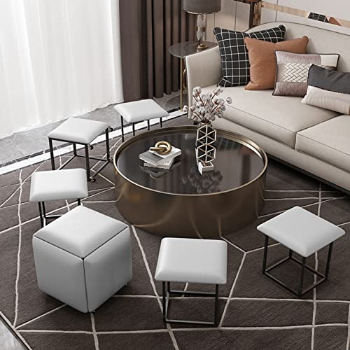 5 i 1 sittkub med svängbara hjul Stapelbar soffa Stol Pall Häckande ottomansk pall Rörlig fotpall Klädstol for vardagsrummet Sovrum Färgglad, ottomansk set med 5(Beige B)