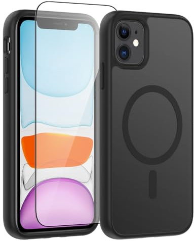 Lyhsgao for iPhone 11 Phone Case 6.1 Inch Magnetic Cover Black | Case for iPhone 11 with MagSafe, Shockproof Scratchproof Camera Protection, Translucent Matte Cover with Screen Protector