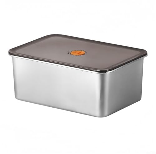 Contenitore per alimenti in acciaio inox con coperchio, grande capacità, chiusura ermetica in plastica per freschezza e organizzazione sicura (30 x 21 x 12 cm)