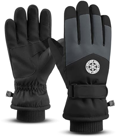 Zimoer Guanti da Sci Invernali per Donna e Uomo, Guanti Invernali Caldi per Tempo Freddo, Guanti da Ciclismo Touchscreen, Guanti da Sci Termici Eleganti, per Snowboard, Motociclismo, Ciclismo (Nero)