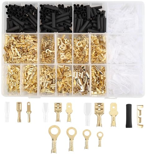 Set mit 1050 Flachsteckverbinder-Kabelschuhen, Buchse/Stecker Kabelverbinder mit Sortiment an Isolierhülsen – 2,8 mm/4,8 mm/6,3 mm – Ringkabelschuhe M3/M4/M5/M6