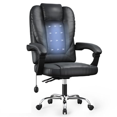 naspaluro Inflatable Executive Ergonomic Office Desk Chair with Springs, Comfy Big Tall PU Leather Computer Work Chair, Heavy Duty Cross Legged Study Chairs, High Back Home Office Swivel Black Chair