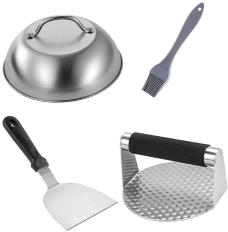 DIYEAH Ensemble Presse à Hamburger INOX 4 Pièces Presse Viande Et Spatule Antidérapante, Outil Cuisine Robuste pour Préparation Barbecue Maison Et Extérieur