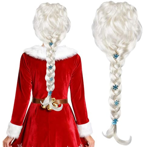 PLLYPE Elsa Perücke, Prinzessin Perücke, Rapunzel Perückes Zopf, Rapunzel Kostüm Perücke, für Weihnachten, Halloween, Karneval, Cosplay, Maskerade für Mädchen ab 14 Jahren