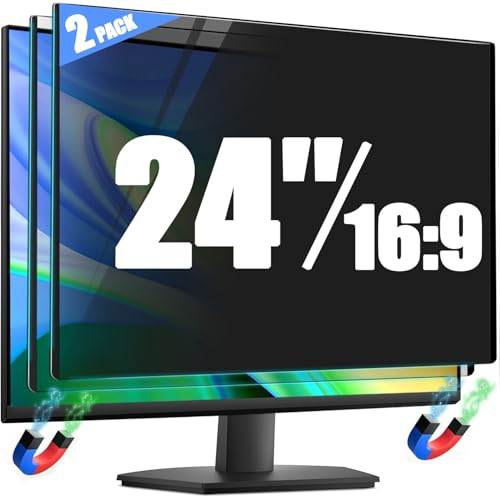 [2 Pack] Magnetic Privacy Screen for 24 Inch 16:9 Computer Monitor - Reversible Matte/Glossy Anti-Glare, Removable Blue Light Filter Anti-Spy Eye Protection Screen Protector Shield for Desktop PC