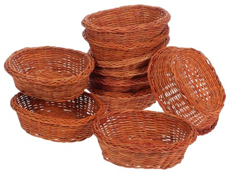 CONGARTENO Cestini Pane Ristorante Ovali in Rattan, 10 Pezzi, Intrecciati a Mano, Impilabili, per Cucina e Riunioni di Famiglia, Cesto Frutta da Tavolo