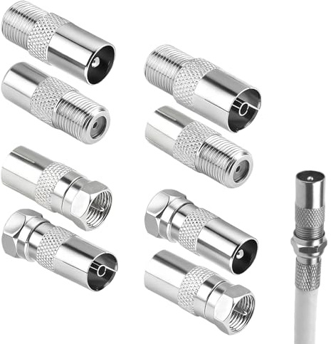 Adaptateur Antenne TV, 8 pièces Connecteur D'antenne TV, Raccord Ant Enne T V, Fiche an Tenne T V, Prise Ant Enne T V, Adapté à différentes configurations de connectivité Domestique, Argent.
