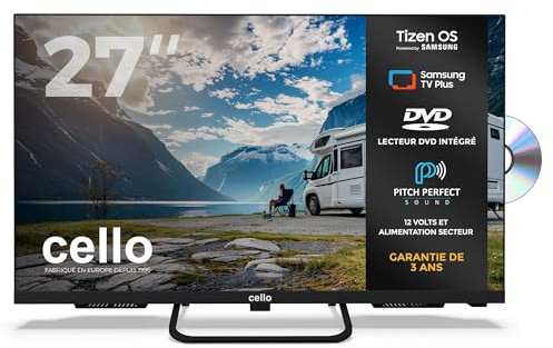 Cello Ctrav-27TZF 27 Smart LED 12V TV/DVD med Tizen OS (Samsung), Pitch Perfect-ljud, Bluetooth, HDMI, USB, tillverkad i Storbritannien, perfekt för husbilar, lastbilar & båtar