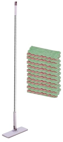 Scopa a testa piatta – Mop a secco con manico girevole, vantaggio di portata senza sforzo, fissaggio a mani libere | Mop domestico per cucina, bagno, camera da letto, soggiorno,