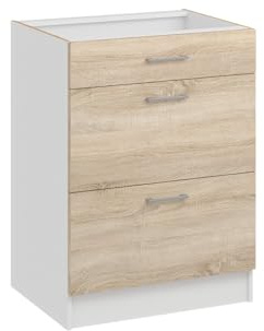 roe furniture Küchenunterschrank 60 cm Breite mit 3 Schubladen – Unterschrank 60×82×44 cm – Küchenschrank aus laminierter, melaminbeschichteter Spanplatte, freistehend