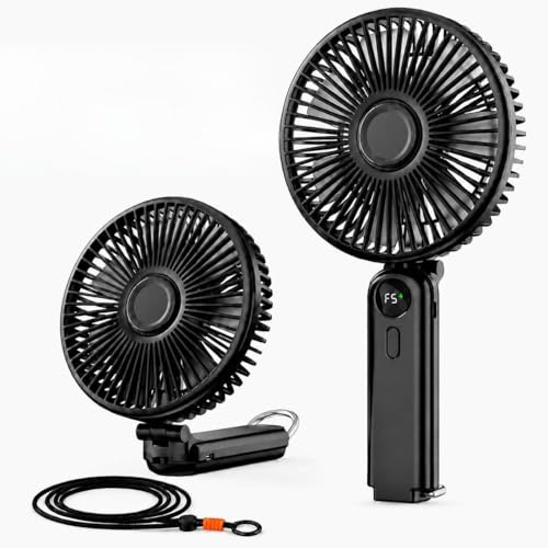 Handventilator Tragbarer, Mini Ventilator 10000mAh Handventilator Akku Aufladbar, bis zu 40 Stunden Laufzeit, Starker Leise 5 Geschwindigkeit Faltbarer Taschenventilator Nackenventilator für Reisen