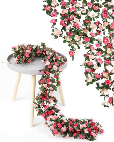 8pcs Artificial Flower Garlands Decoration, Hanging Rose Vine Flowers for Indoor & Outdoor Decorations, Ideal for Wedding Table, Birthday Parties, Home, Garden, and Special Occasions (Pink, 8 × 240cm)