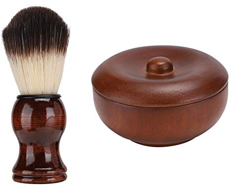 Wooden Shaving Soap Bowl with Lid and Soft Bristle Beard Brush, Men's Shaving Cream Kit for Rich Lather, Durable Resistant Grooming Set for Home or Travel Use