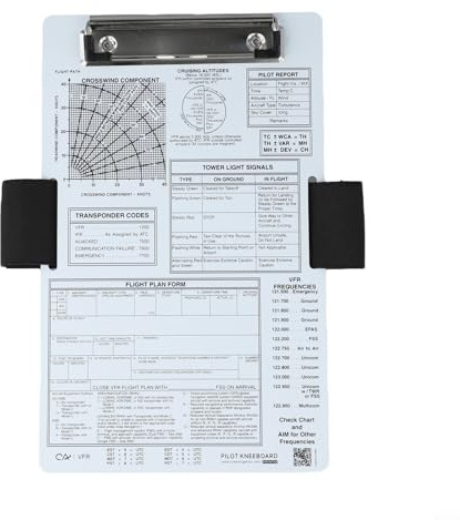 PureBowlic Genouillère pilote d'aviation en aluminium avec clip en métal et large bande élastique pour sécuriser les graphiques de données de vol, les formulaires et les rapports pour les pilotes (VFR