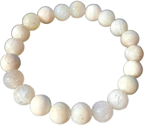 Naturlig månsten, 8 mm pärla | Rundslipad vit färgad sten | Energisk elastiskt armband | Läkande armband | Handgjorda smycken | WW_WOSB_00808, 6.5 Inch, ädelsten