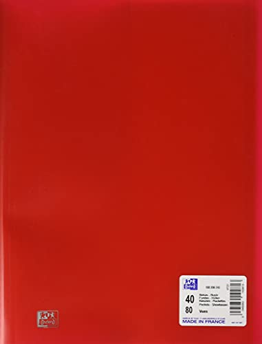 OXFORD Protège-Documents Initial A4 80 vues / 40 Pochettes Couverture Polypro Rouge