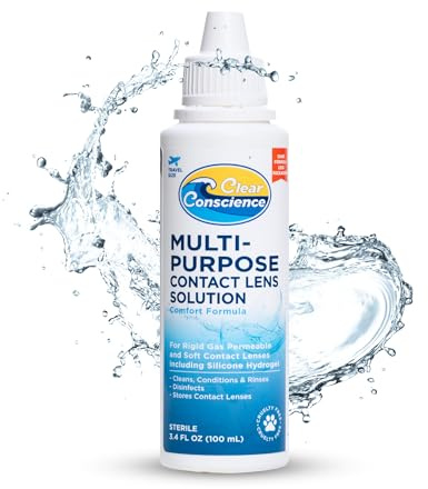 Cruelty-Free Travel Size Contact Lens Solution 3 Fl oz - Multipurpose Mild Cleaner & Conditioner for Eye Contact Lens Care by Clear Conscience