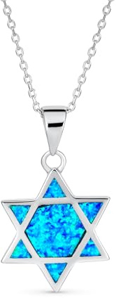 Bling Jewelry Collana Con Ciondolo A Forma Di Stella Di Davide In Opale Blu Incastonato Nella Maglia Giudaica Di Hanukkah Per Bat Mitzvah Per Donne Adolescenti Argento Sterling .925