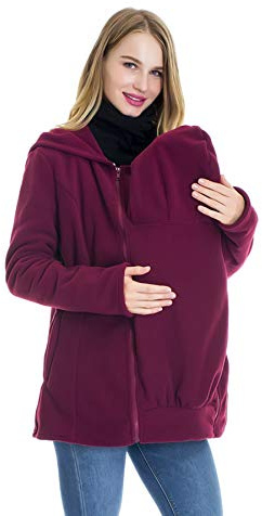 Smallshow Womens Fleece Zip Up Maternity Baby Carrier Hoodie Sweatshirt Jacket,Wine,Medium