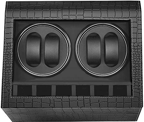 HBselect Watch Winder Lussuoso 4 + 6 Posizioni per Orologio Scatola Carica Orologio Automatico in Pelle PU Winder per Orologi Nero Espositore Orologi Rotatorio