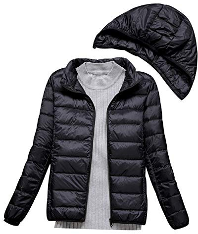 Doudoune Légère a Capuche Femme Duvet Veste Doudoune à Capuche Amovible Femme Legere Courte Manteau Doudoune Matelassée Pliable Light Blouson Doudounes Legeres Courtes Mi Saison Hiver Chaudes Noir