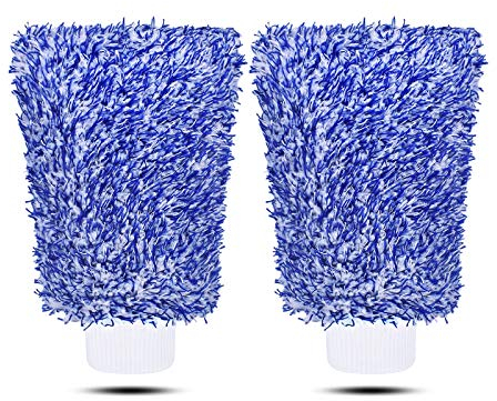 Mokani Microfiber Car Wash Mitt Cleaning Gloves Equipment Sponges, 2 Sets Professional Scratch Free Polishing Cleaning Mitts,Blue