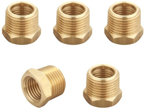 T TANYA HARDWARE 3/8 Inch Male x 1/4 Inch Female Reducing Adapter, NPT Brass Hex Bushing, Hex Head Pipe Fitting, Thread 0.625 OD × 0.5 ID, (Pack of 5)
