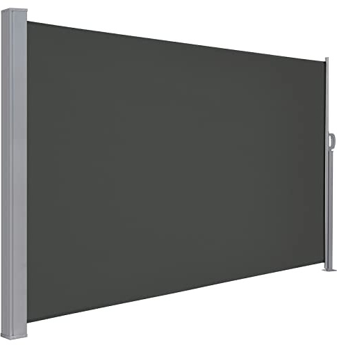 LARMNEE Seitenmarkise ausziehbar, 190 x 300 cm, Sichtschutz, Sonnenschutz, Seitenrollo, Blickdicht, Garten, Terrasse, Balkon, Dunkelgrau EGY193TBP02