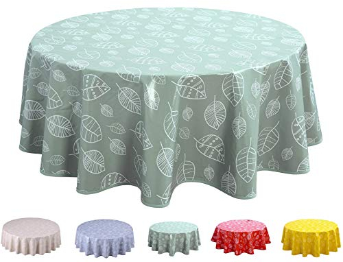 Home Direct Wachstuch Tischdecke Abwaschbar 160cm Blätter (Rund 160cm, Salbeigrün)