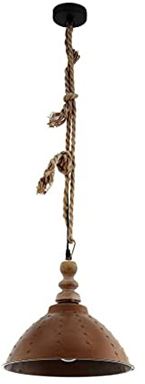 EGLO Pendelleuchte Riddlecombe, 1 flammige Hängelampe Vintage, Industrial | Retro, Hängeleuchte Holz, Stahl und Natur-Seil, Esstischlampe, Wohnzimmerlampe hängend in Braun, Schwarz, E27 Fassung