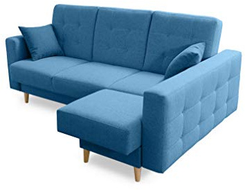 Robin Inspire Hilton Ecksofa mit Schlaffunktion Bettkasten 2 Kissen Sofa L-Form Schlafsofa Freistehende Eckcouch Schlafcouch Wohnzimmermöbel Wohnlandschaft Rechts Blau