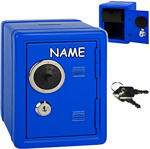 alles-meine.de GmbH Metall - Spardose Tresor Schrank - kräftiges blau - inkl. Name - mit 2 Schlüssel & Zahlenschloss/Kombinationsschloss - Geldtresor - Geldsafe - aus Sparschra..