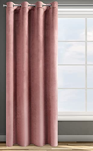Eurofirany Design91 ROSA Soft Plain Opaque Velvet Curtain with Eyelets - 1 Unit, Fluffy Panel Drape Classic Glamour Elegant Living Room Bedroom, W55 x L98, Dark Pink