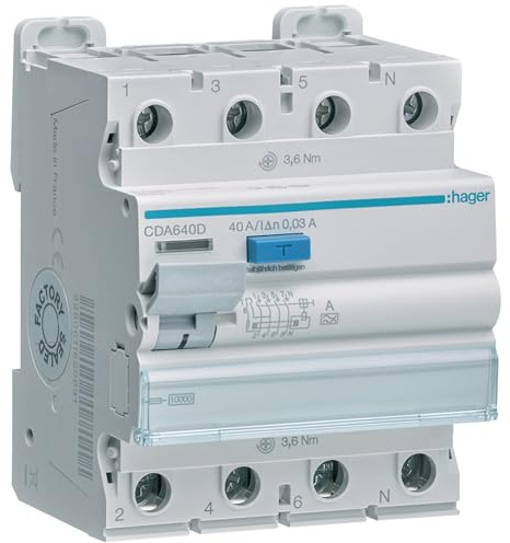 Hager Fehlerstromschutzschalter CDA640D CDA640D 4-polig 40A 0,03A 400V