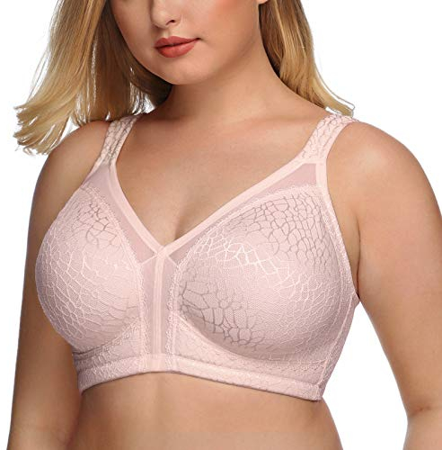DotVol Reggiseno Base in Pizzo e Taglia Grossa Coppa Completa Non Schiuma Reggiseno Senza Fili Rosa 3C