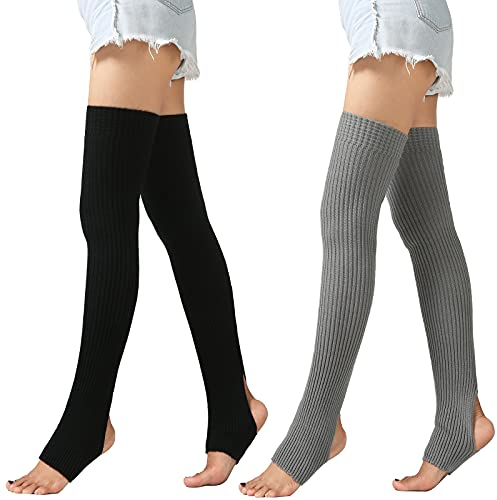 PHOGARY 2 Paare Stulpen Damen Lange Winter Beinwärmer mit Fersenloch, Beinwärmer Ballett Stulpen Mädchen Beinstulpen Damen Stricken Häkelarbeit Pulswärmer Leg Warmers Mädchen Stiefel Boot Abdeckung