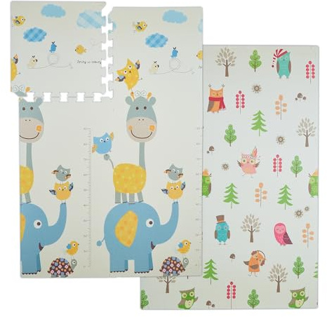 Relaxdays Puzzlematte, Motive: Waldtiere/Zootiere mit Messlatte, schadstofffrei, Babyschaumstoffmatte 120x175 cm, bunt