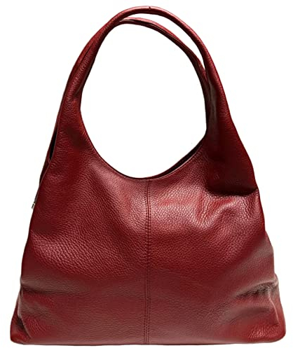 Modarno Damen Ledertasche | Schwarz | Schultertasche | Echtleder | Made in Italy | Modell Samona, bordeaux