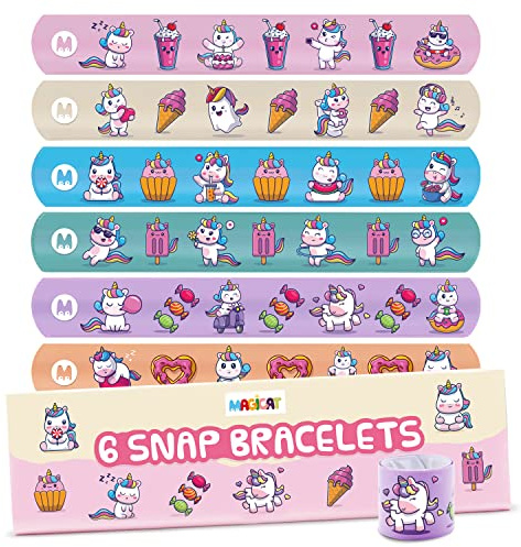 Magicat Juego de pulseras slap para niños y niñas - 6pcs I pulsera bofetada a presión de unicornio ideales como regalos de cumpleaños infantiles I Snap bracelet kids set