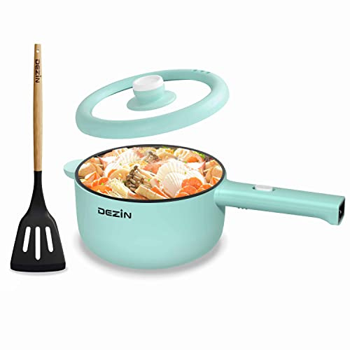 Dezin Hot Pot Electric, 2L Non-Stick Sauté Pan, Rapid Noodles Cooker, Mini Portable Pot for Steak, Egg, Fried Rice, Ramen, Oatmeal, Soup with Power Adjustment & Spatula, College Dorm Room Essential