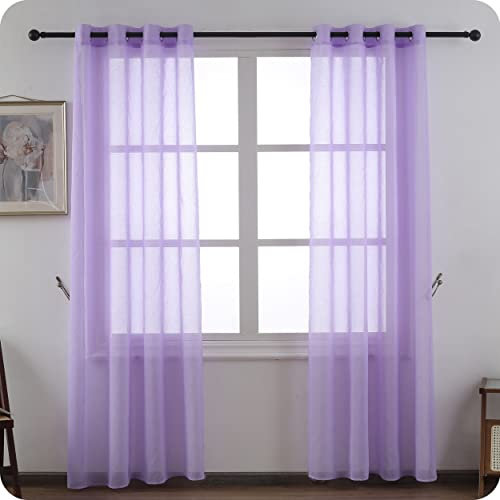 Cortinas Translúcidas para Salón Dormitorio un Panel de 140 x 260 cm, Visillo color Lila Liso Gasa Fina y Transparente, Visillos para Ventana Salon Sala Cuarto Dormitorio Comedor Cocina