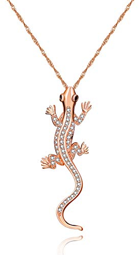 Uloveido Gecko N1012 Collier avec pendentif en forme de lézard pour homme et femme Plaqué or blanc, Cristal, Zircone cubique