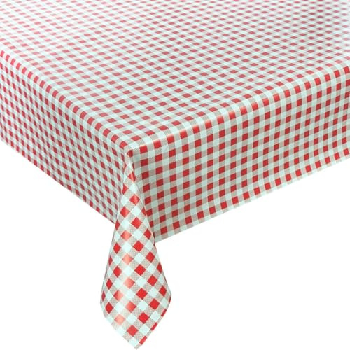 Wachstuch Tischdecke abwaschbar Gartentischdecke, Viele Größen und Designs, wasserabweisend (Kariert- Rot-Weiß- C-16-2, 140x140 cm)