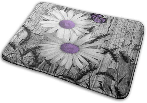 IUBBKI Fußmatten Lila Grau Weiß Gänseblümchen Blumen Schmetterling Schwarz Fuchsschwanz Gras Duschmatten rutschfest Schlafzimmer Front Outdoor Teppich Dekoration WC Küchenteppich, 40 x 60 cm
