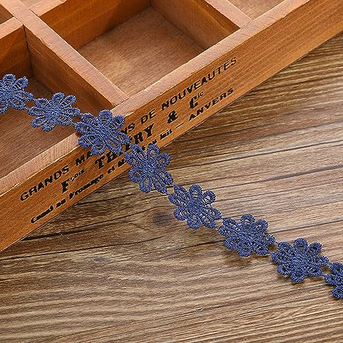 XCSJ 5 Yard 25mm Blumen Spitzenband Spitzenborte (Ganz Dunkelblau) | Stickerei Dekoband Zierband Borten Bänder Blumenband Gänseblümchen Dekoband Spitzen Spitzenborte Für Hochzeit Handwerk Nähen