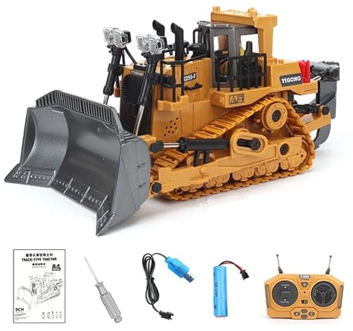 Ezweiji RC Bulldozer, 9 Kanal Ferngesteuertes Baufahrzeug Spielzeug 1:20 Voll Funktionsfähiger Raupenfahrzeug Mit Licht Und Soundeffekten