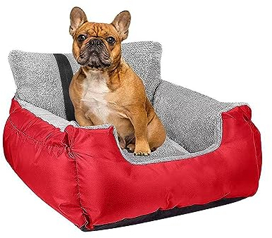 PJDDP Hundeautositz für kleine Hunde unter 25 Pfund, Abnehmbarer, waschbarer Autositz für Haustiere mit angepassten Sicherheitsgurten und Aufbewahrungstaschen,Weiches Autobett für Hunde,Rot